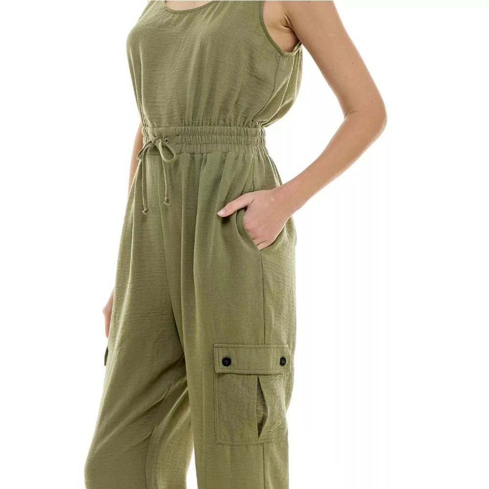 As U Wish Y2K Juniors Green One Piece Cargo Lounge Jogger Jumpsuit Size M - Picture 4 of 9